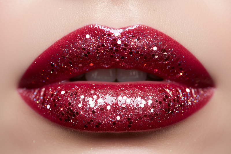 Red lipgloss and shimmer 